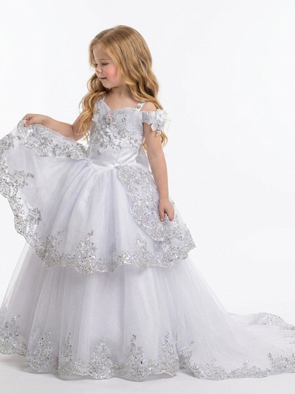 White 2-in-1 Princess Dress Short & Long with Train, Tiara Look, Birthday Party